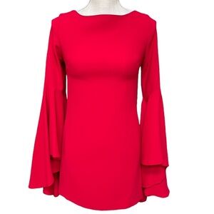 Azadeh Couture‎ Red Cocktail Mini Dress with Bell Sleeve
